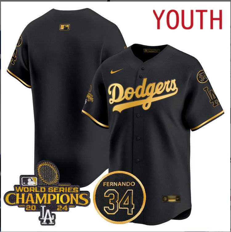 Youth MLB Los Angeles Dodgers blank black 2024 World Series Champions Patch Limited Jersey